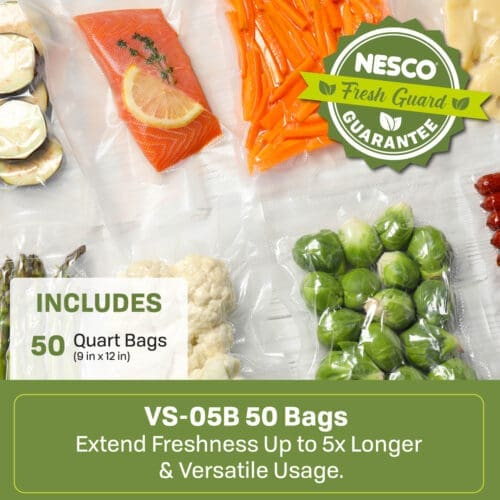 50 Pre-Cut Quart Sized Vacuum Sealer Bags (8.6″ x 11.8″) VS-05B